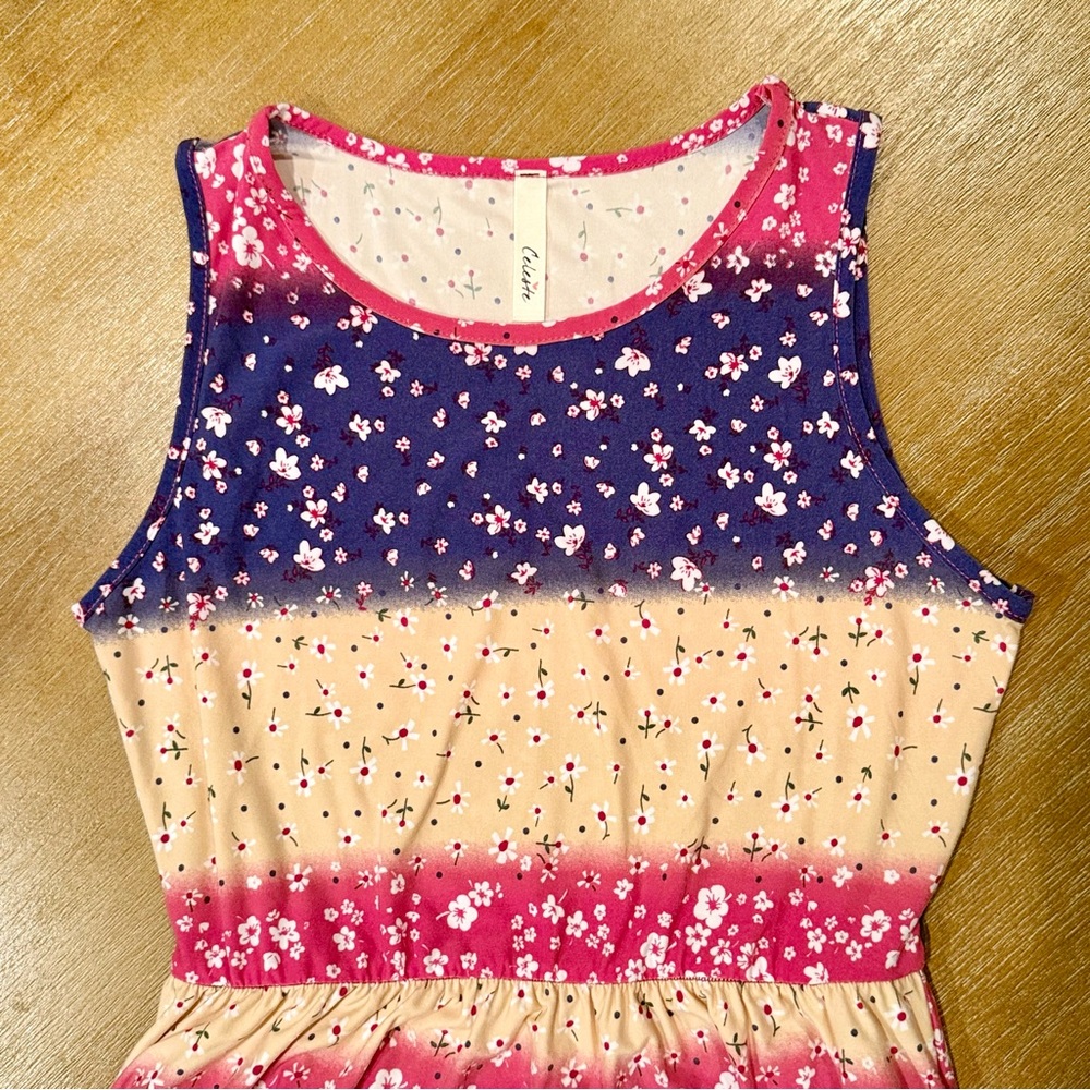 Celeste Women’s Sleeveless Maxi Dress Floral Ylw/Blu/Pnk Pockets Maxi Dress Sz S